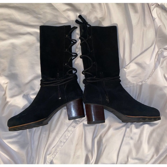 SOREL FARAH Tall BLACK WATERPROOF SUEDE LEATHER UPPER MID BOOT Women Size 9.5 - Picture 7 of 12